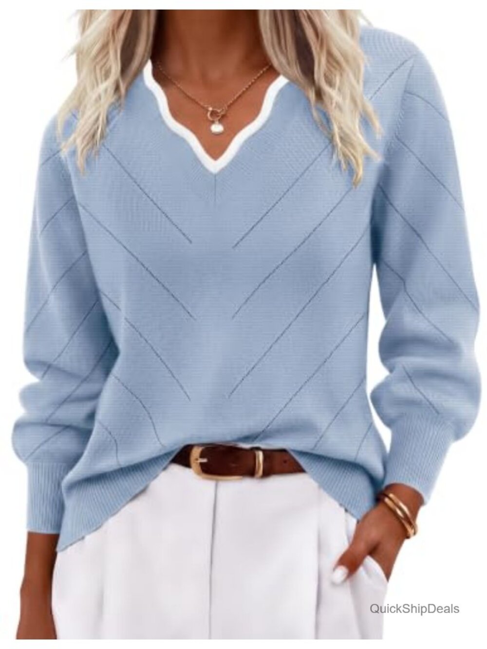 Women's V-Neck Sweater, Lightweight Soft Knit Pullover, Fashion Long Sleeve